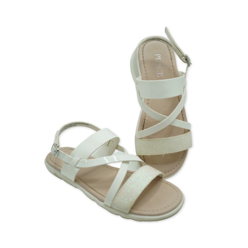 The Children's Place Kid Girl White Glitter  Shoes Sandal Flat Size 1